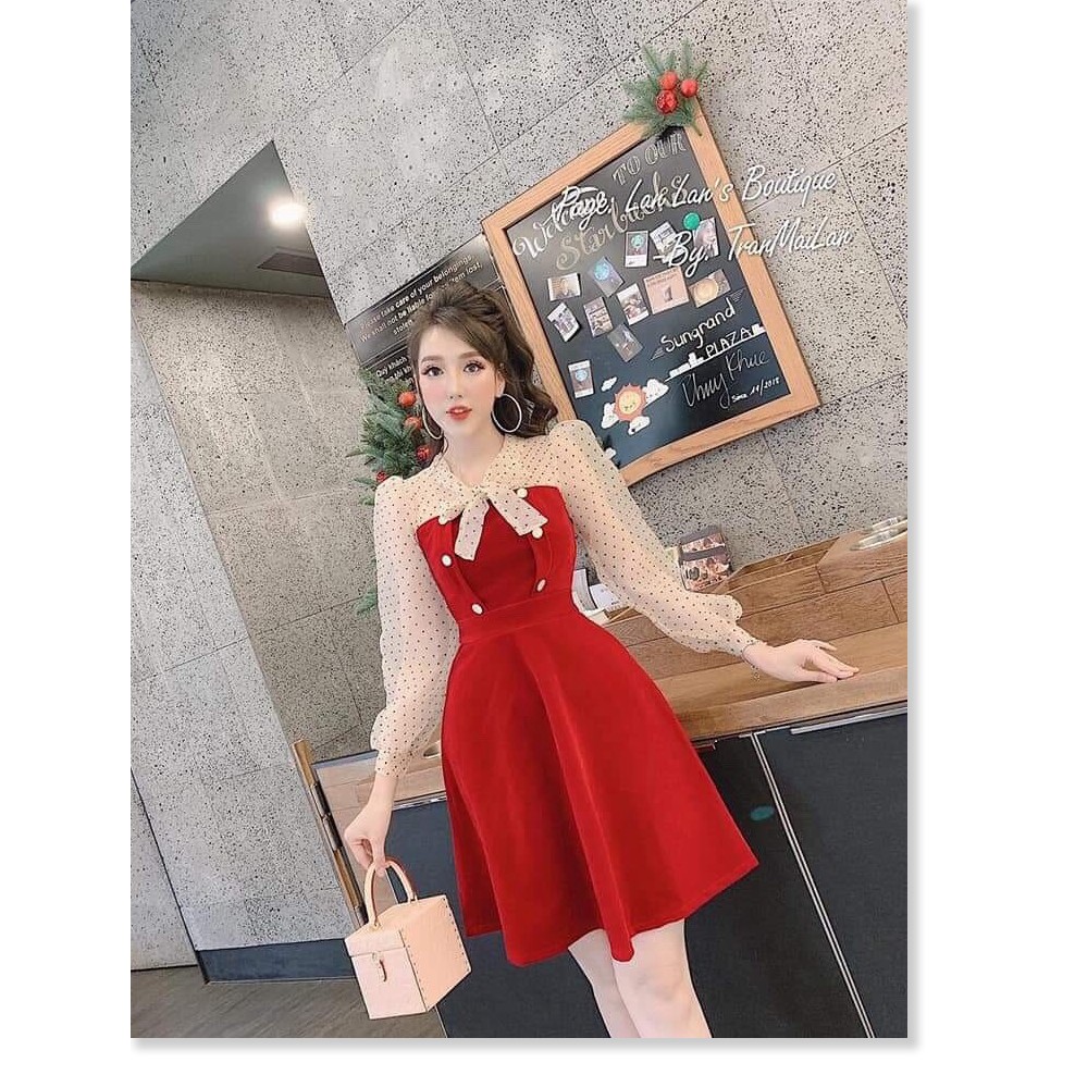 Đầm suông đi tiệc phối lưới bi kết nơ siêu xinh cho các nàng tt0320