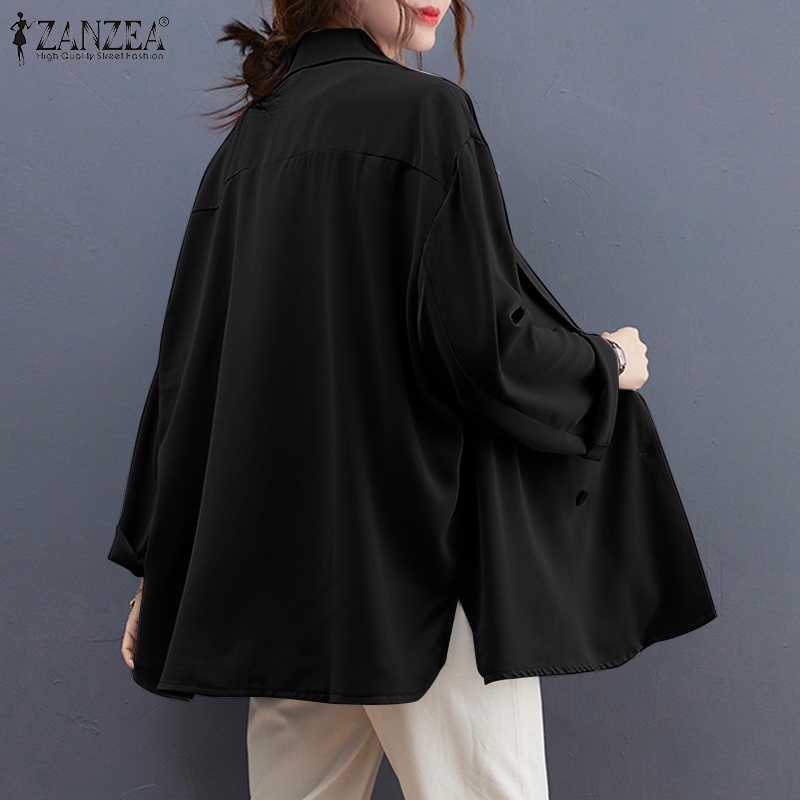 Áo Khoác Suit ZANZEA Tay Dài Có Cổ Màu Trơn Phối Hàng Nút Thời Trang Đường Phố Retro Cho Nữ