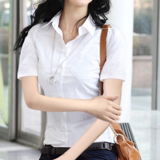 Áo sơ mi trắng tay ngắn cổ điển trơn size cho người béo 50-70kg