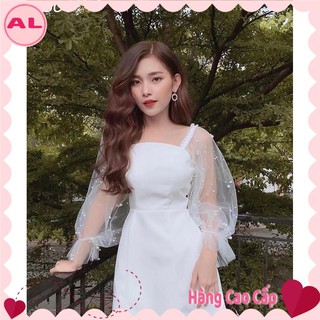 Đầm dự tiệc trắng tay phồng kết hạt siêu xinh