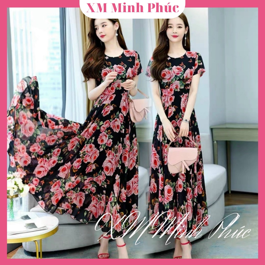 Đầm Maxi Đi Biển Dự Tiệc Dạ Hội,đầm Voan Hoa Dáng Xòe Dài Thiết Kế Tay Phồng Tiểu Thư Sang Chảnh Thời Trang Xm Minh Phúc