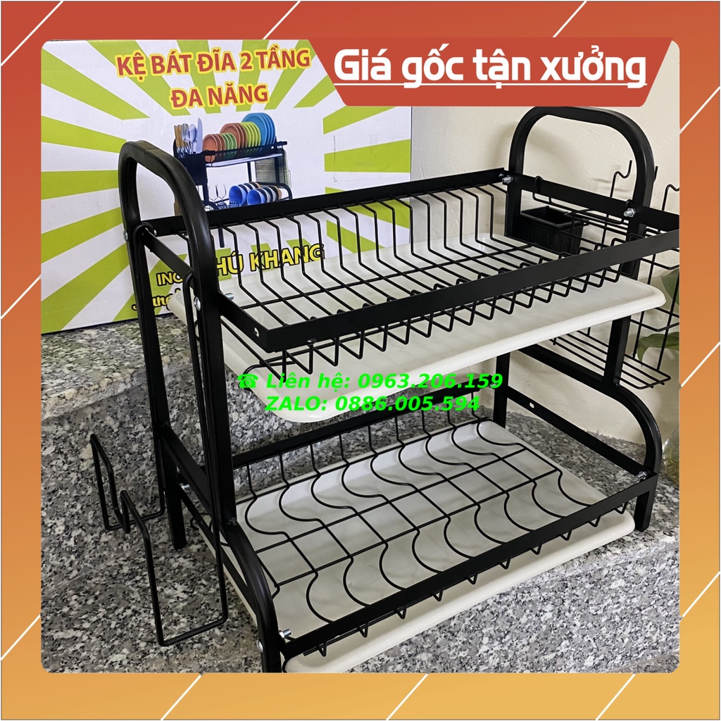 [HOT] Kệ Bát Đĩa 2 Tầng Bằng Thép Sơn Tĩnh Điện Màu Đen