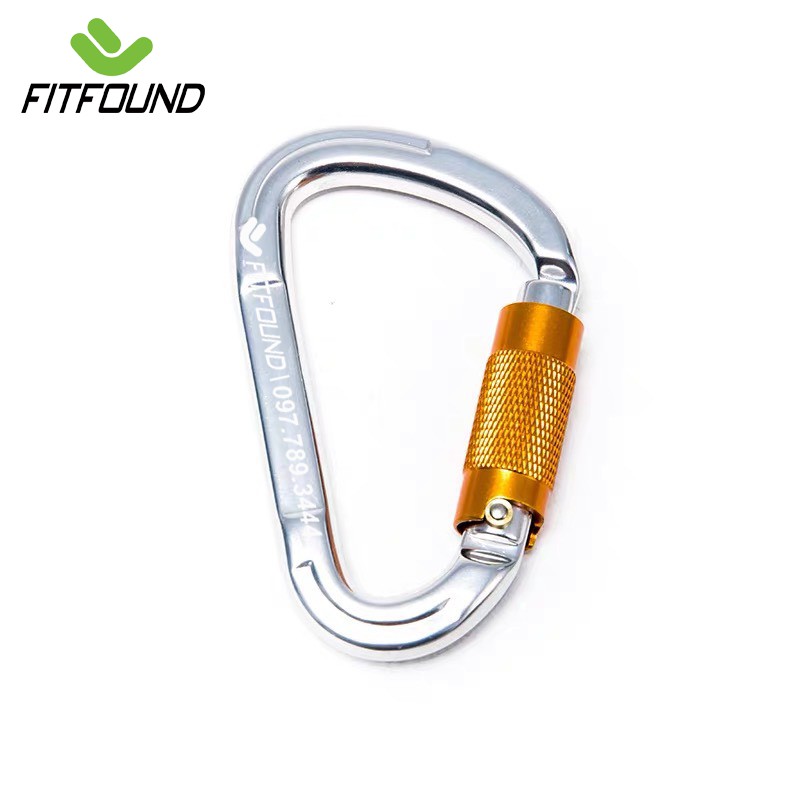 Móc Khóa Carabiner Chữ D Hợp Kim Kẽm Nhôm Có Ren Khóa Chịu Tải 25K 2500Kg Chuyên Leo Núi, Nhảy Dù, Yoga