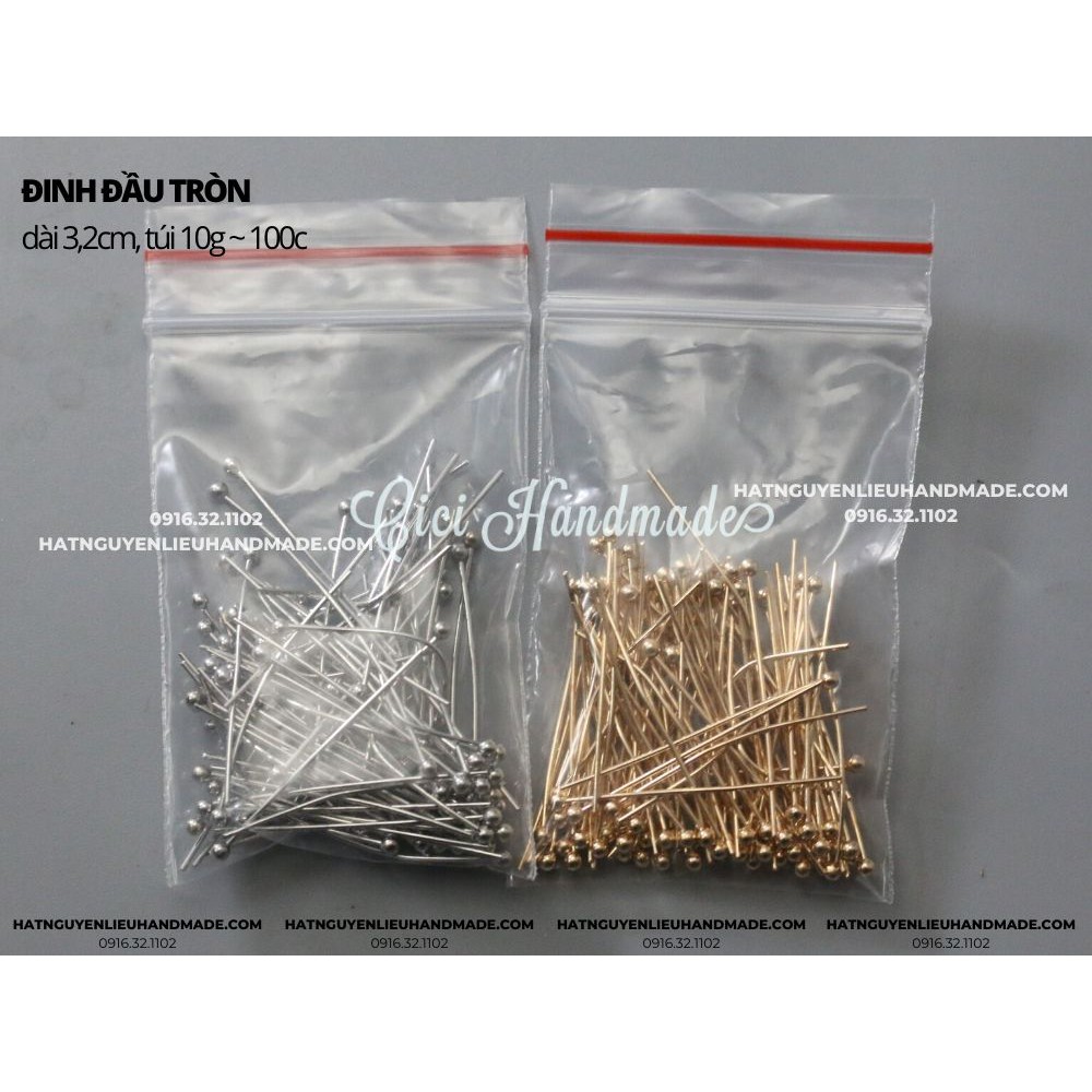 10g Đinh đầu tròn treo hạt trai, râu con vật 3D Cici Handmade hạt cườm nguyên liệu tự làm kẹp tóc đính kết váy DIY