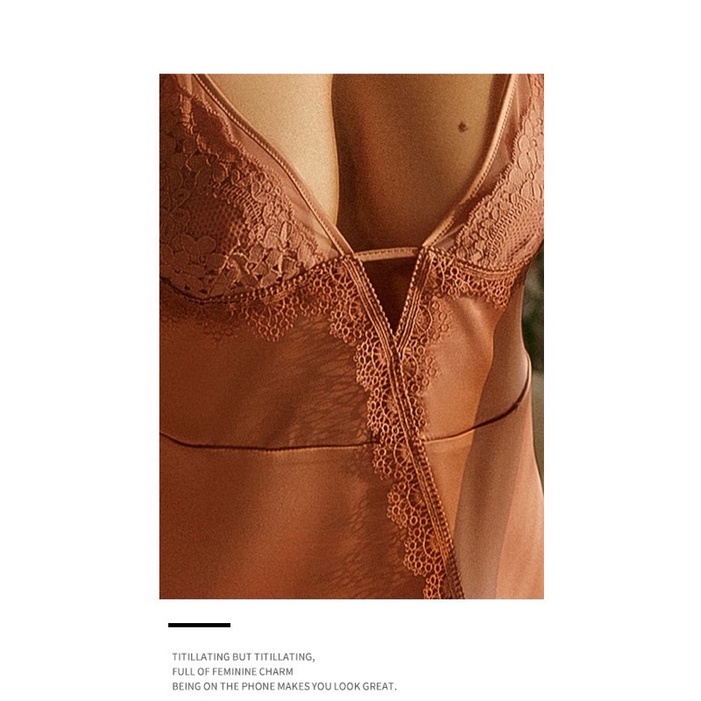 váy ngủ sexy lụa cao cấp Quảng Châu cam đất 007