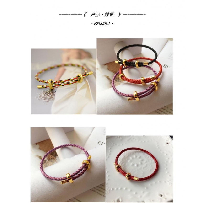 Vòng Tay Bện Dây Đỏ Bằng Thép Không Gỉ Đính Hạt 3D Có Thể Điều Chỉnh