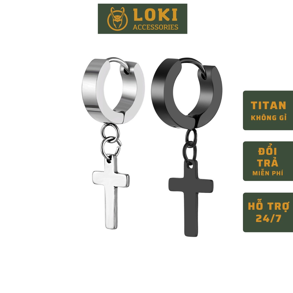 Khuyên tai nam tròn Bạc Loki Accessories đơn giản đẹp nhỏ xinh cao cấp - Hoa tai chữ thập
