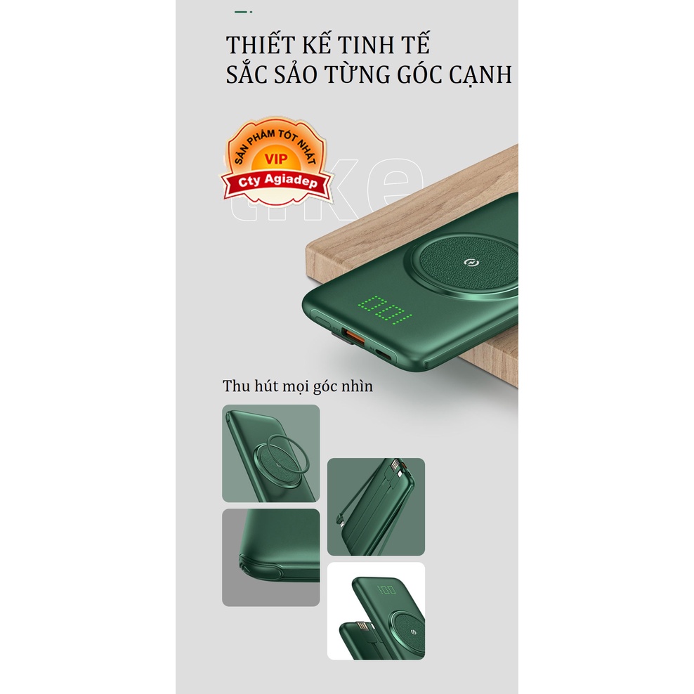 Pin Sạc Dự Phòng CYKE Không Dây Đa Năng, Chuẩn QI Sạc Nhanh 2.4A, Tích Hợp Cáp 4 Đầu USB cao cấp AGIADEP