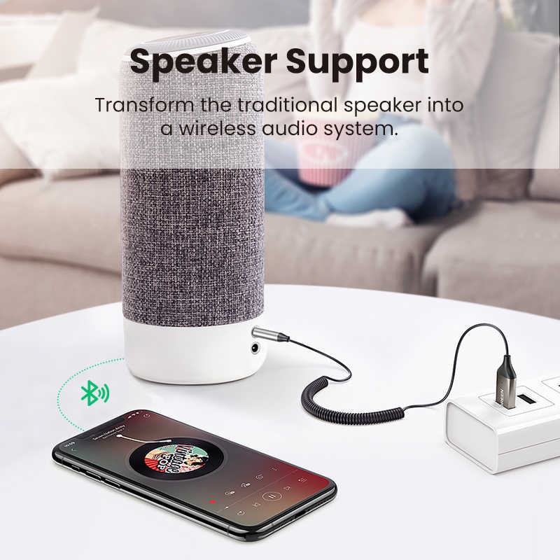 Bộ Thu Bluetooth 5.0 aptX Cho Xe Hơi Ugreen 70601 Chính Hãng - Có Mic Đàm Thoại