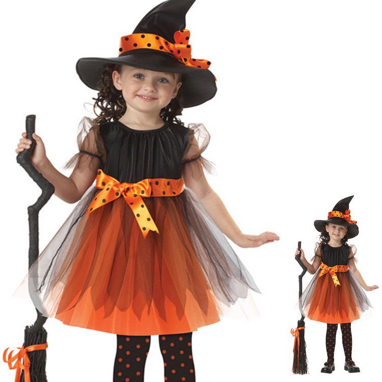 Đầm phù thủy kèm nón Halloween cho bé