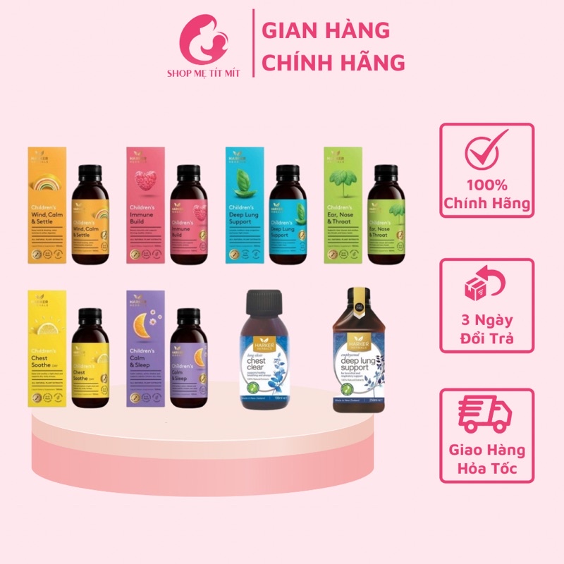 Bộ siro Harker Herbals chest clear, deep lung, tăng đề kháng mũi họng, giảm ho, hô hấp, ngủ ngon Newzealand