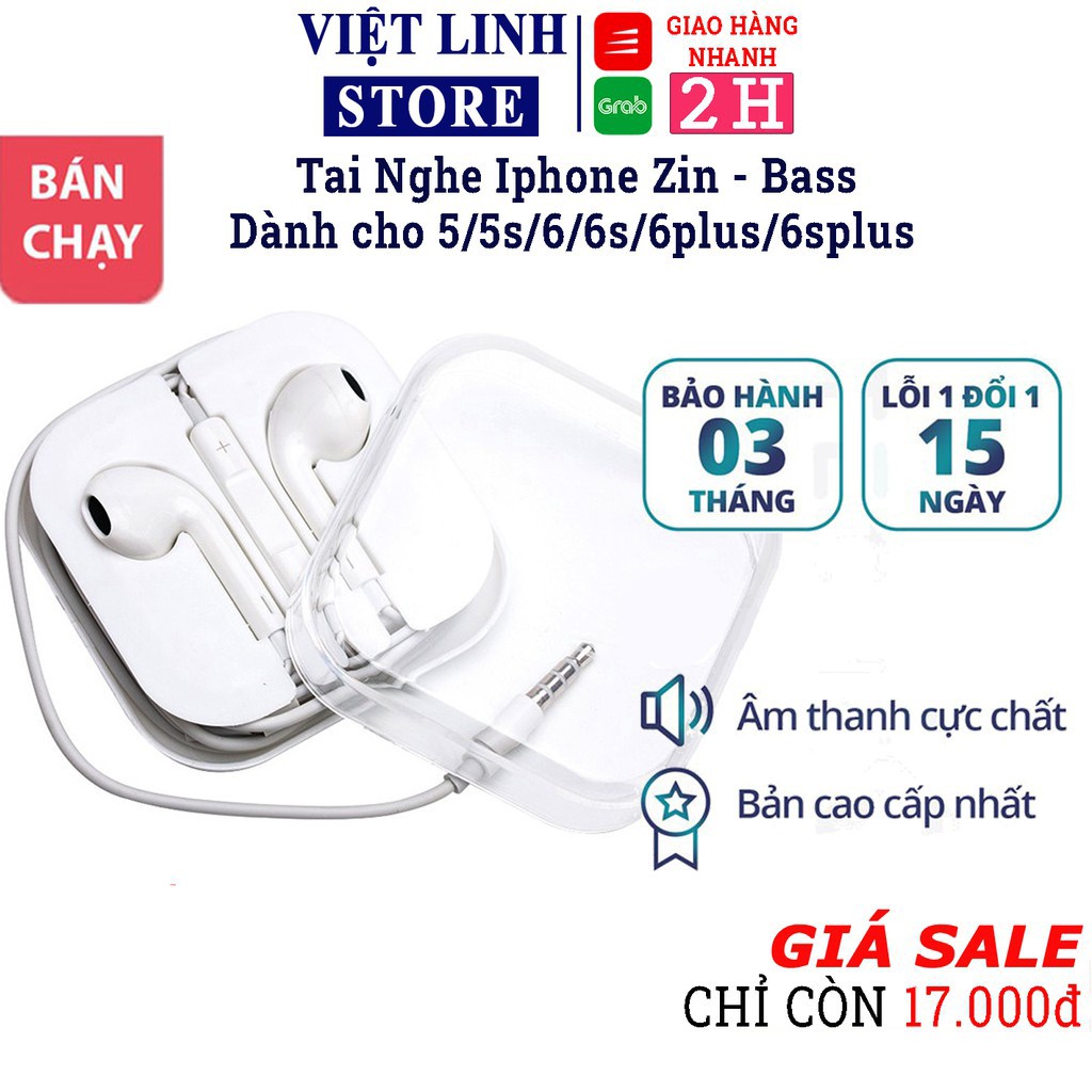 Tai nghe iphone 6/6s bass zin, tặng hộp đi kèm - tai chuẩn nghe bắt âm cực rõ - Việt Linh Store