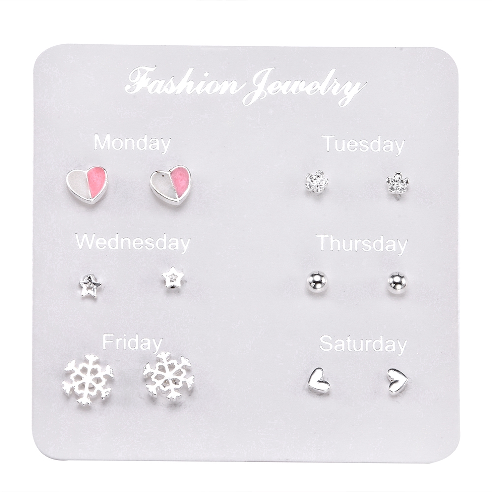 Bộ 6 đôi hoa tai thiết kế nhiều kiểu dáng khác nhau đính ngọc trai và pha lê thanh