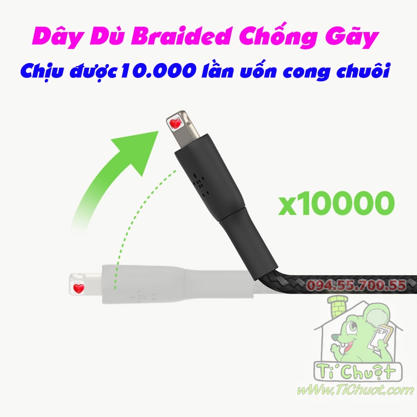 Cáp C-L BELKIN Braided USB-C to Light_ning Boost Charge Dây Dù 100cm Chống Gãy