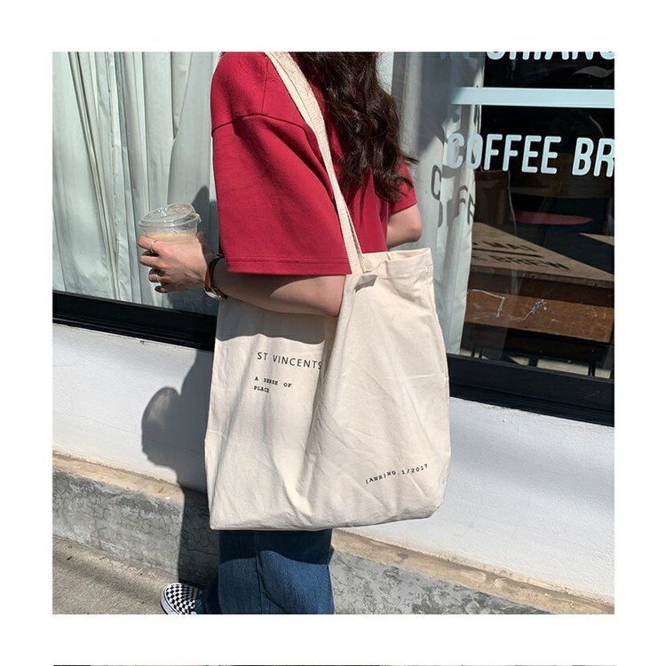Túi xách vải canvas cỡ lớn in chữ thời trang Harajuku