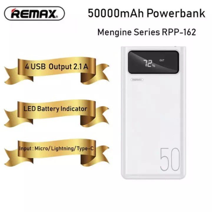 Sạc dự phòng Remax Rpp-162 50.000mah ♥️Freeship♥️ Giảm 30k khi nhập MAYT30 - Pin sạc dự phòng Remax