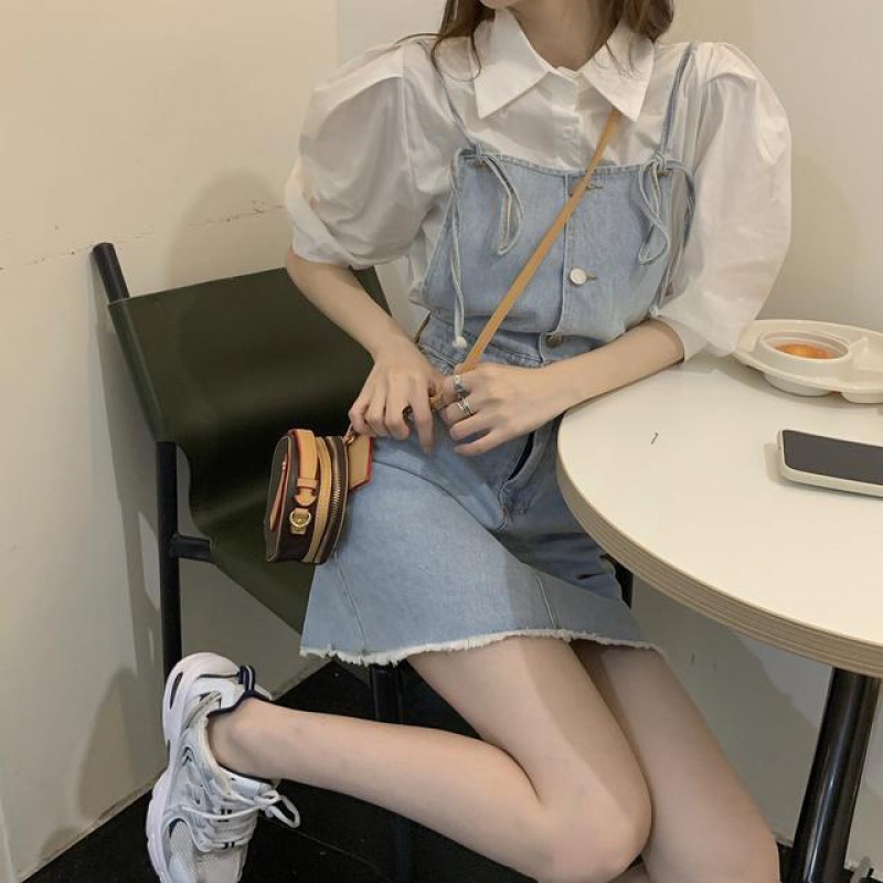 Yếm jean set yếm Set Áo Váy Yếm Denim Phong Cách Cổ Điển Thời Trang Mới 2022