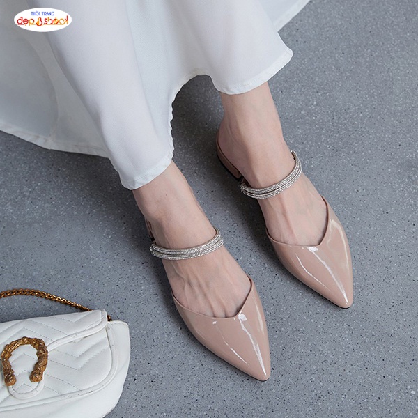 Giày Sục cao gót bít mũi 3 phân 2 quai ngang Đính đá thời trang BIG SIZE 42 43 MS S80