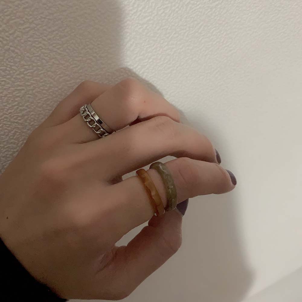 Nhẫn Acrylic Phối Dây Xích Kim Loại Thời Trang Hàn Quốc Cho Nữ