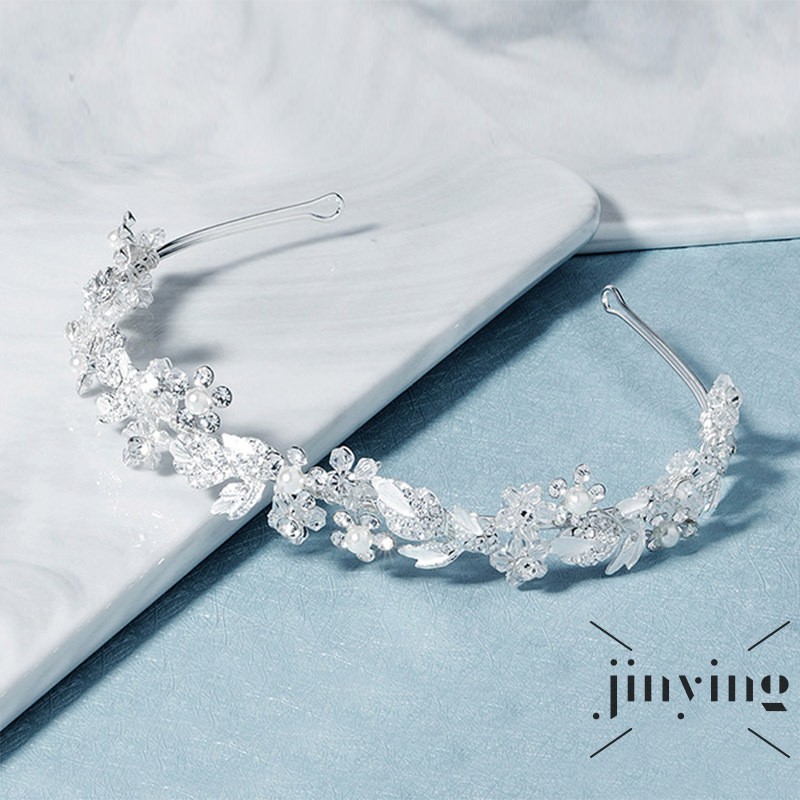 GETNOIVAS Băng đô cài tóc hình chiếc lá đính đá và ngọc trai thanh lịch cho cô dâu