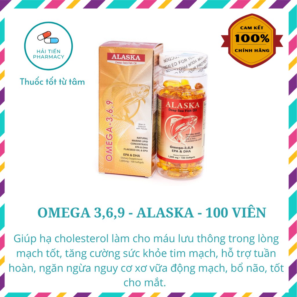 Viên Uống Đẹp Da Sáng Mắt , Giảm mỡ máu Alaska Omega 3,6,9