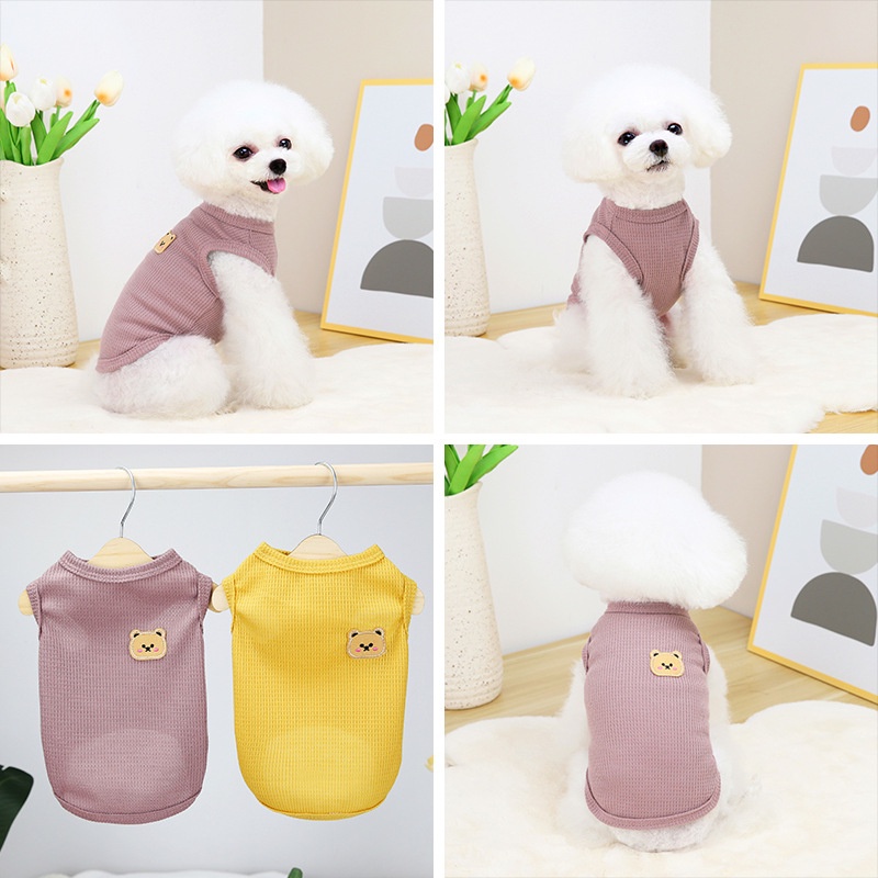 Áo Thun Sát Nách Mỏng Thoáng Khí In Họa Tiết Bánh Quế/Gấu 6 Màu Thời Trang Mùa Hè Cho Thú Cưng