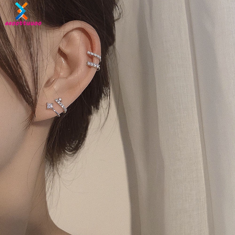 Khuyên tai hai lớp không cần xỏ lỗ phong cách hàn quốc cổ điển dành cho nữ