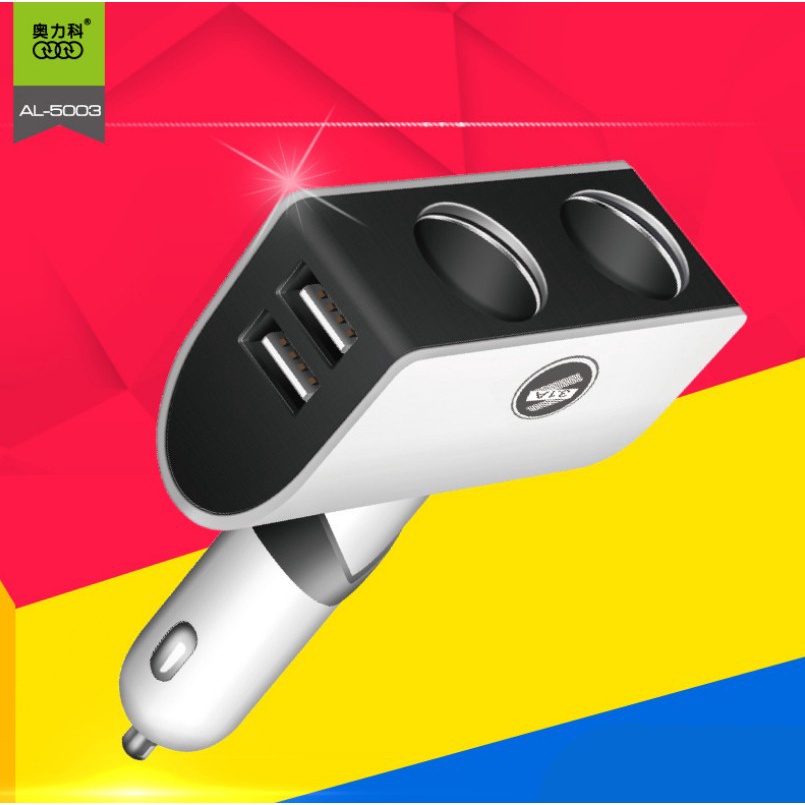 Bộ Chia Tẩu Sạc Ô Tô Xe Hơi Sạc Nhanh 2 tẩu và 2 cổng USB Hàng Xịn Bảo Hành 12 Tháng AL-5003