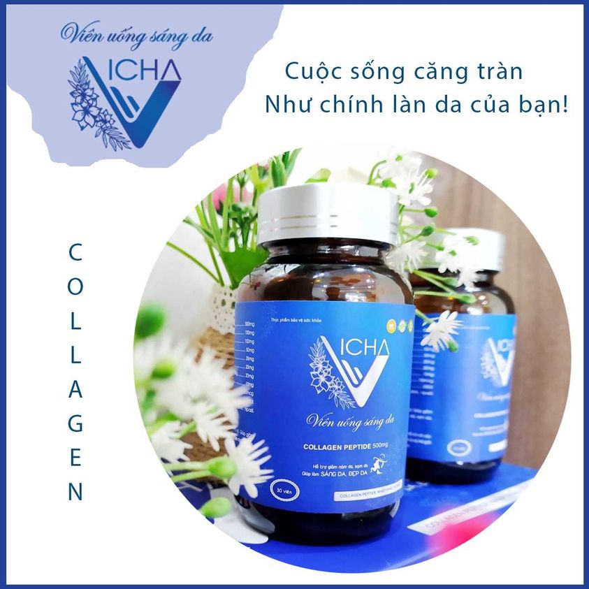 (GIÁ HỦY DIỆT) Viên uống sáng da, collagen VICHA ,viên uống collagen,Collagen (2 hộp/hộp 30 viên)