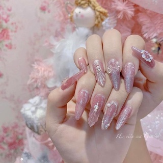 Móng up nailbox hồng mắt mèo vỏ sò đính đá