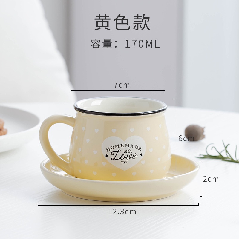 Cốc sứ cốc cafe HomeMade with Love kèm đĩa 200ml, họa tiết dễ thương, làm quà tặng, decor góc làm việc - SunStoreVN