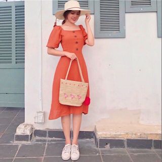 Đầm cam tay bo xinh xuất sắt