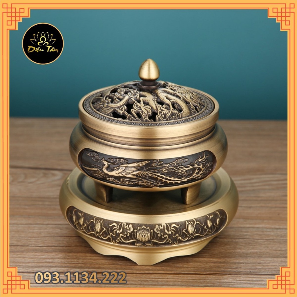 Lư đồng xông trầm đốt trầm thay cho lư điện - lư đốt trầm hương đồng nguyên khối tặng hồ lô đồng và lót chống cháy nhang