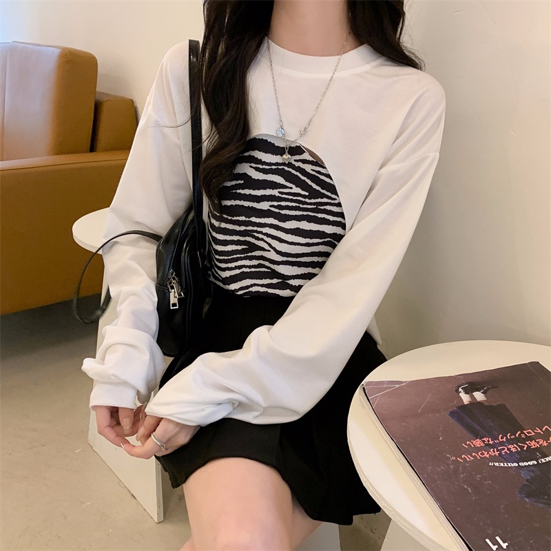 【ZHELIHANGFEI】Áo Thun Sweater Tay Dài In Họa Tiết Da Báo Quyến Rũ Tw