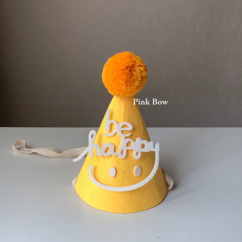 Nón sinh nhật có chữ HPBD chất Nỉ Hàn Quốc 4 màu NÂU/HỒNG/VÀNG/TRẮNG ĐEN có quai deo