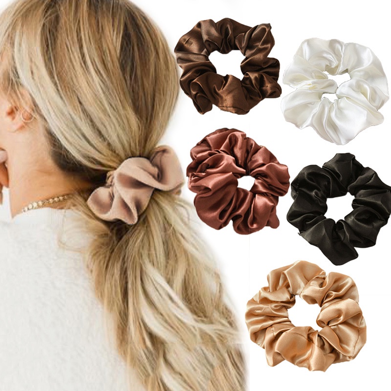 Dây Buộc Tóc Vải Lụa Satin Mềm Co Giãn Màu Trơn Sang Trọng Cho Nữ