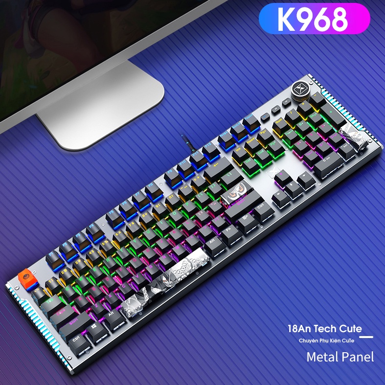 Bàn Phím Cơ, bàn phím Gaming NEW K968 SUPER GAME Có 25 Chế Độ Led Đổi Màu Keycap Siêu Xịn, Tương Thích Máy Tính PC...