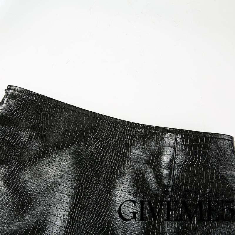 Chân Váy Da PU Lưng Cao Xẻ Tà Quyến Rũ Cho Nữ