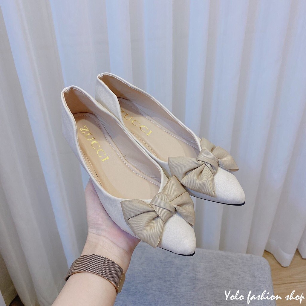 Giày bệt búp bê nữ mũi nhọn đính nơ xinh xắn da mềm êm chân - B20 | BigBuy360 - bigbuy360.vn