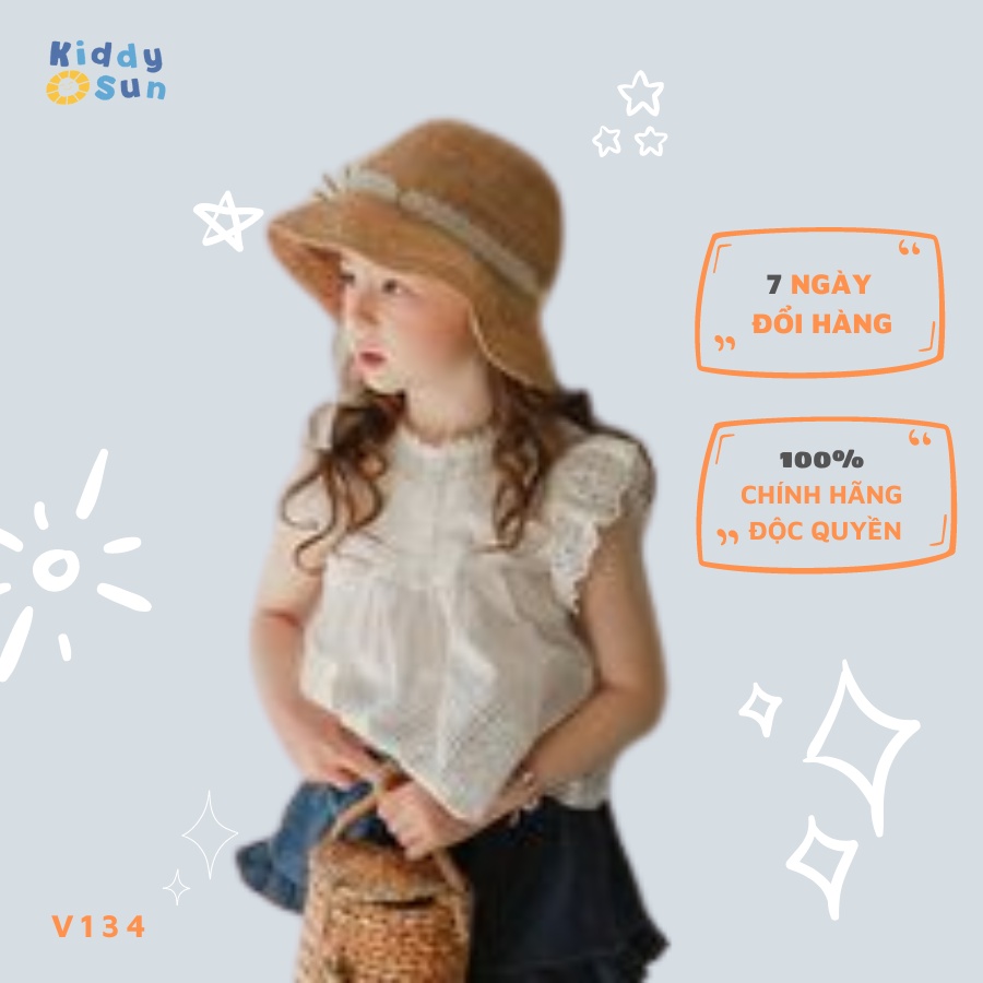 Set bộ bé gái Kiddysun áo cotton ren trắng + quần bò giả váy xanh chun mềm cho bé 2.3.4.5.6.7.8.9.10.11.12 tuổi V134