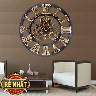 Đồng hồ treo tường Size 60cm - Bánh răng số La Mã màu Vàng đồng