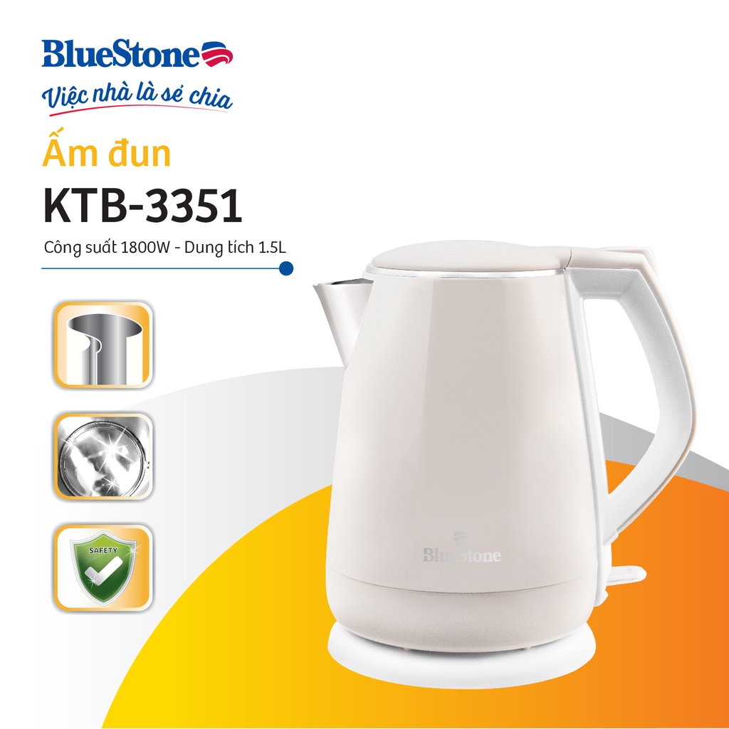 [Mã ELBLUEWL5 giảm 10% đơn 500K] Ấm Đun Siêu Tốc 2 Lớp Bluestone KTB-3351 - 1.5L