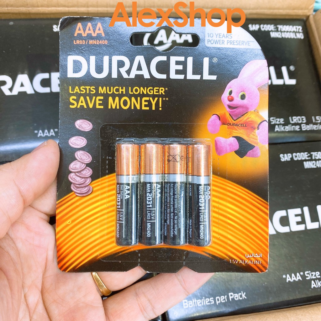 Vỉ Giấy 4 Viên Pin tiểu Duracell AA/AAA LR6/LR3 Siêu Pin Alkaline 1.5V x10 Sức