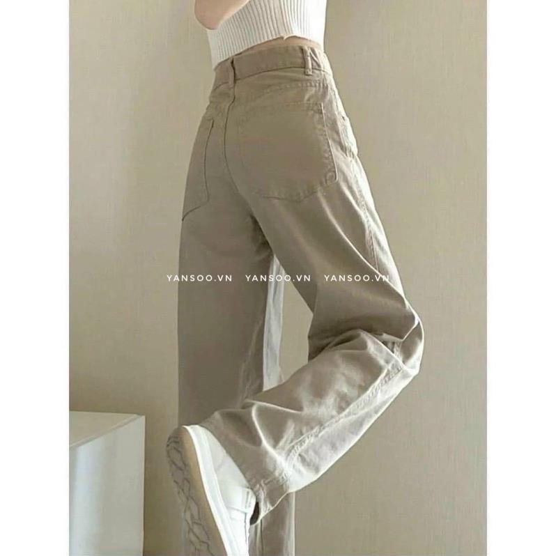 Quần jean ống rộng màu kem kaki cạp cao hách dáng cá tính , màu mới nhất năm nay | BigBuy360 - bigbuy360.vn