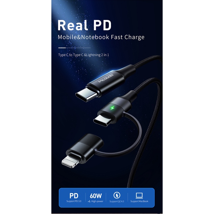 Cáp sạc 2 đầu Mcdodo PD 60W Type-C/iPhone thích hợp cho