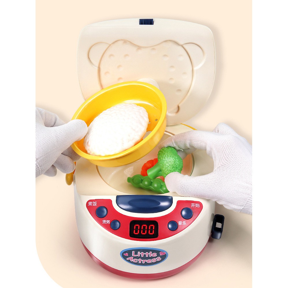 (HÀNG XỊN) Bộ Đồ Chơi Nồi Cơm Điện Thông Minh Phun Hơi Nước, Phát Âm Thanh 19 Món - Mô Phỏng Nấu Ăn Nhà Bếp