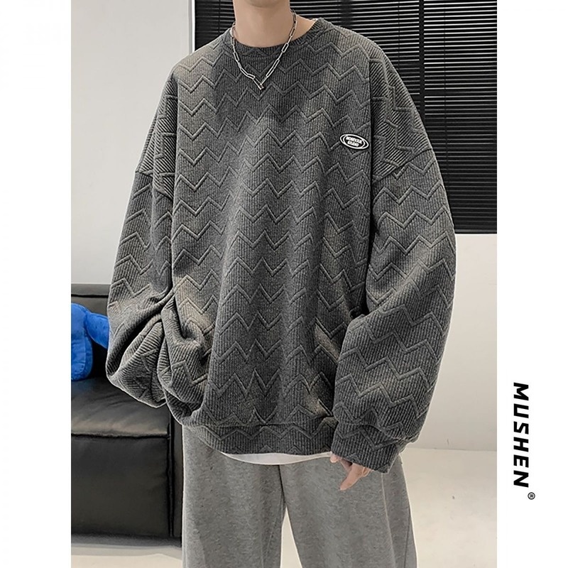 Áo Sweater cổ tròn dáng rộng ba chiều thiết kế độc đáo