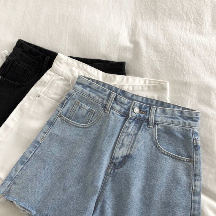 Quần short jeans lưng cao đơn giản thời trang màu hè cho nữ