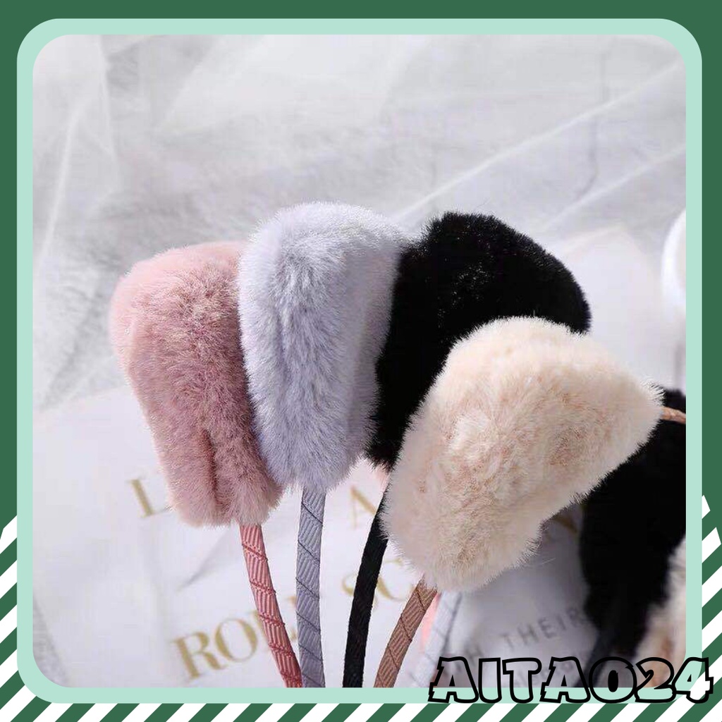 Bờm tóc gọng kim loại, Băng đô tai mèo tai cáo lông xù siêu mịn xinh xắn