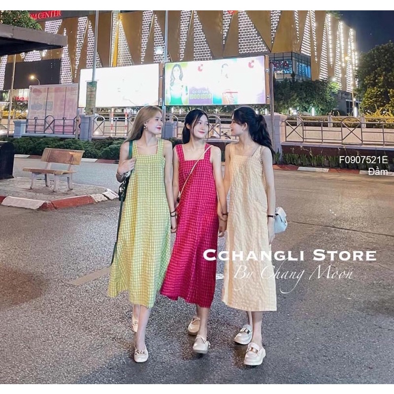 Đầm đũi caro hai dây bảng to túi hai bên TT0907